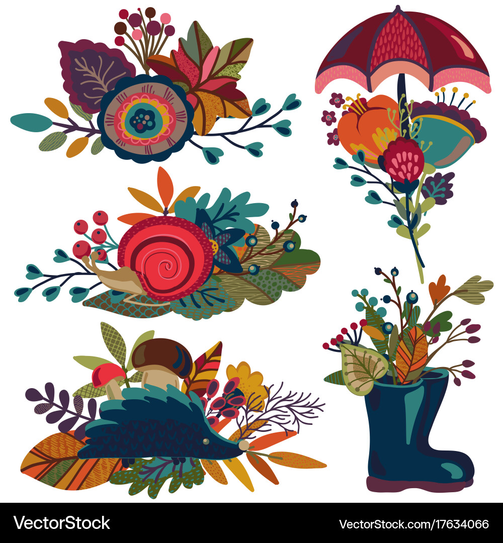 Autumn bouquets fall compositions Royalty Free Vector Image