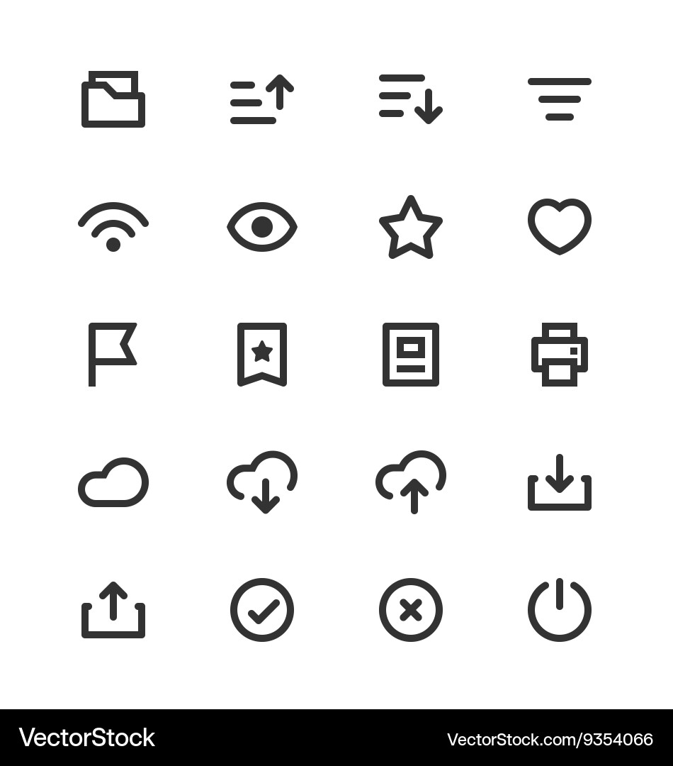 Basic UI Outline Icon Set Vector Image