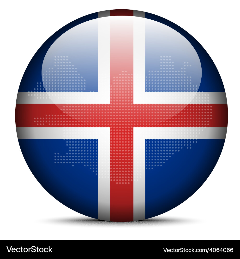 Map with dot pattern on flag button of iceland vector image