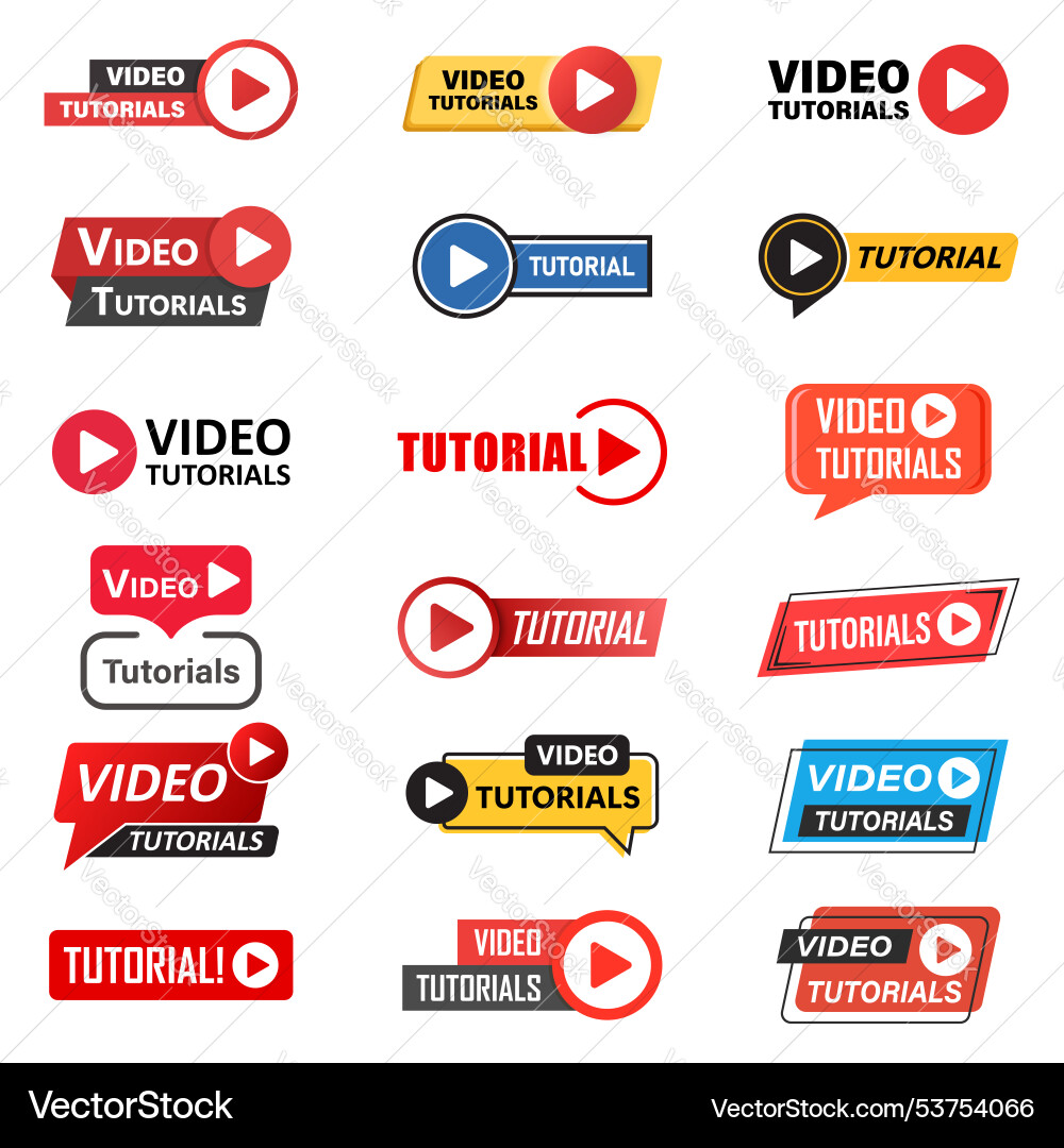 Play video tutorials icon set in flat style Play video tutorials icon set in flat style vector image