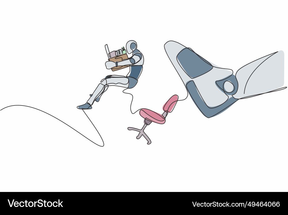 Single continuous line drawing robot kicked out Vector Image