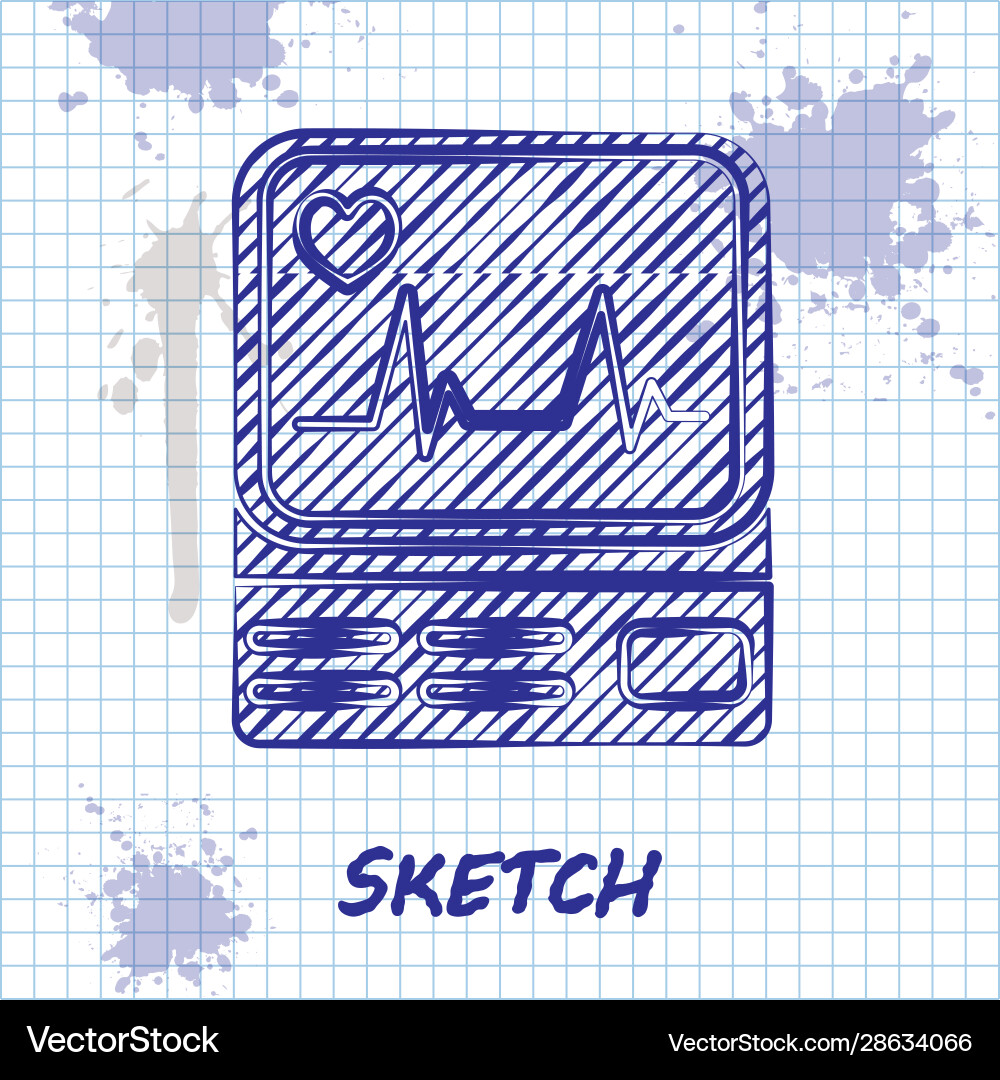 Sketch line computer monitor with cardiogram icon Sketch line computer monitor with cardiogram icon vector image
