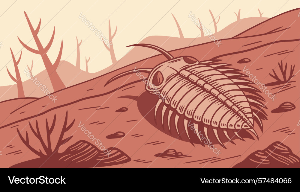 Trilobite fossil with abstract concentric circles vector image