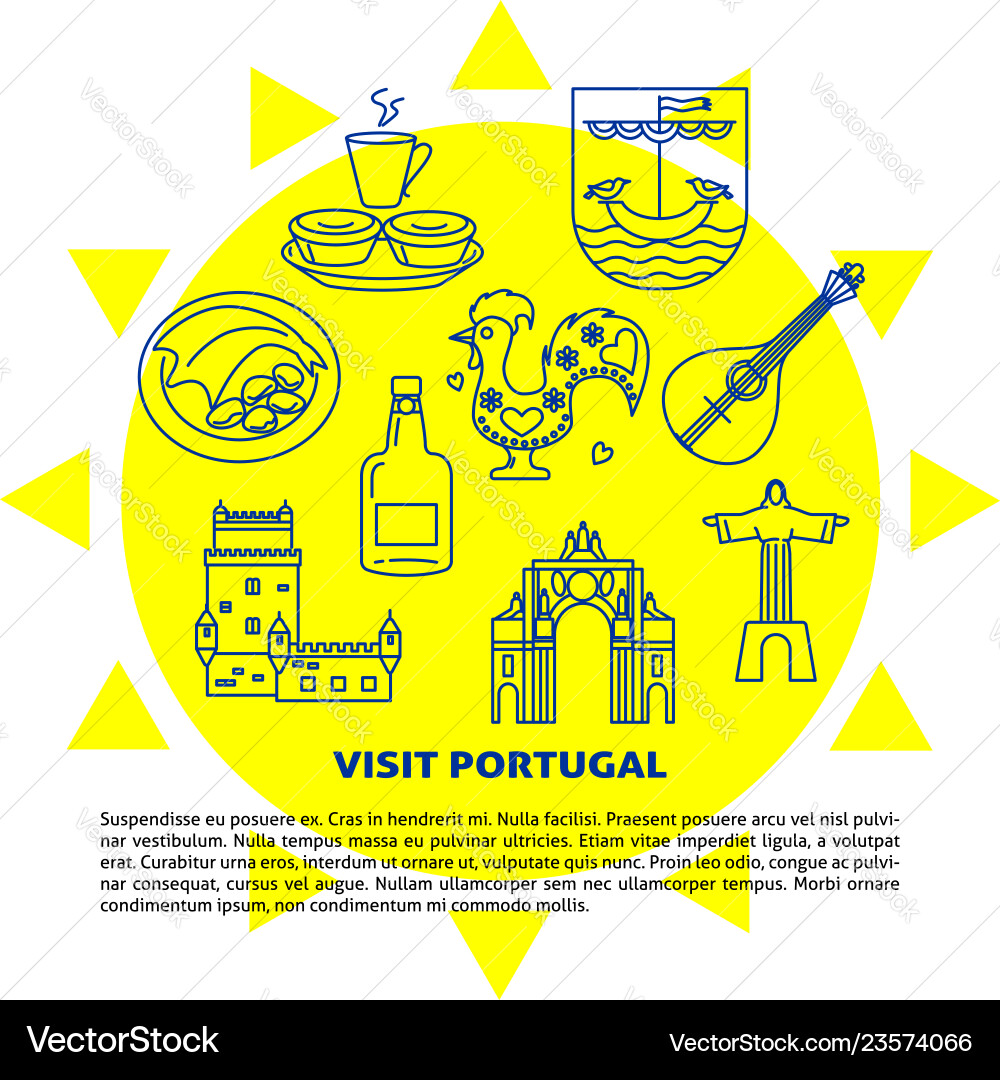 Visit portugal concept banner with icons in line Visit portugal concept banner with icons in line vector image