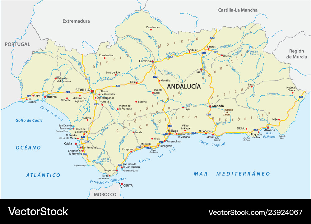 Andalusia road map Andalusia road map vector image