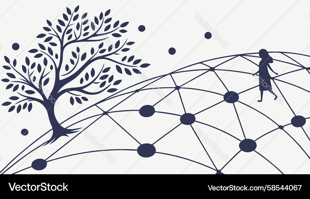 Connected Roots: Global Network Tree Vector Image