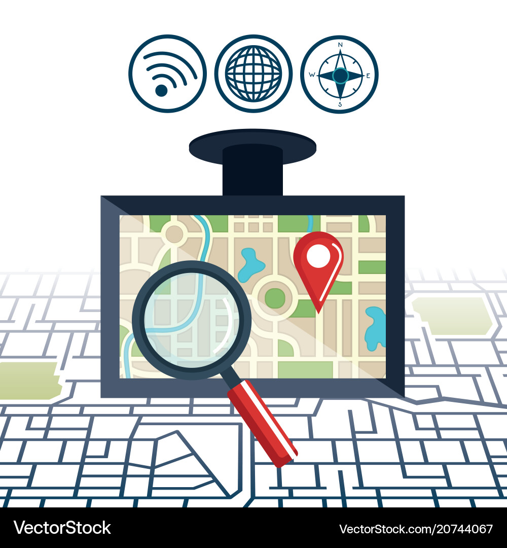 Desktop Computer mit gps Navigationssoftware Desktop Computer mit gps Navigationssoftware vektorbild