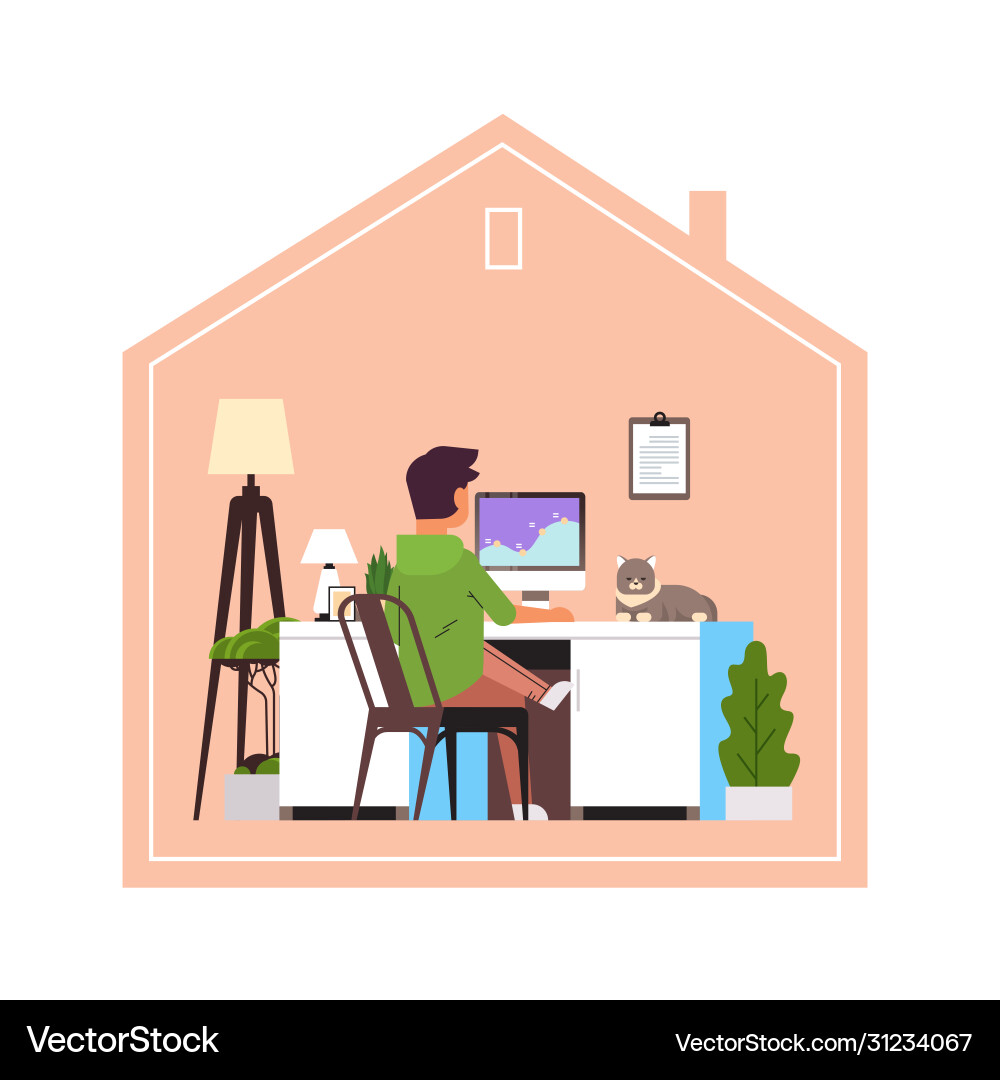 Man freelancer using computer monitor working Vector Image