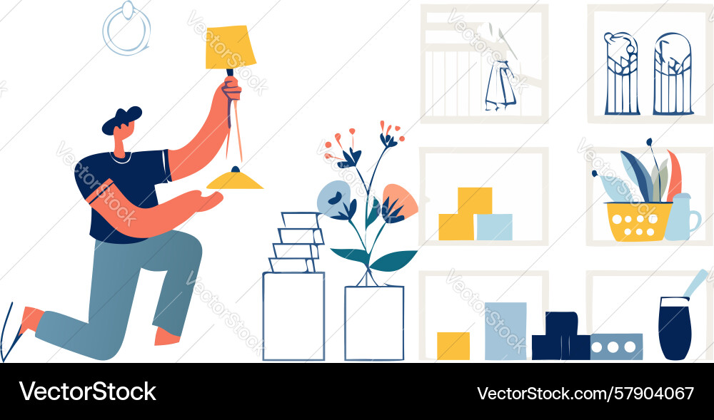 Man organizing workspace with boxes art design vector image