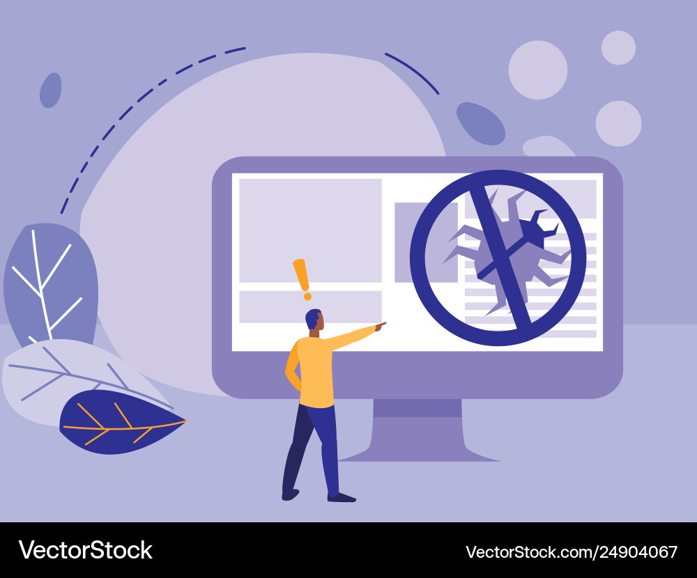 Man using desktop with bug in email vector image