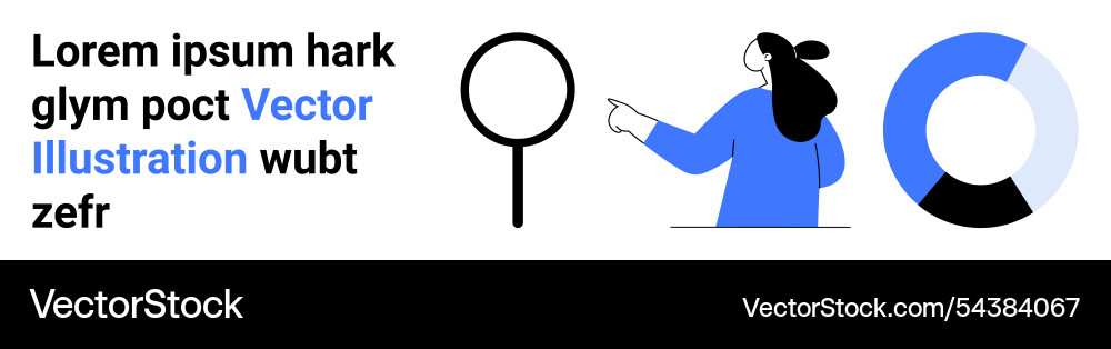 Person pointing with circular graph magnifying Person pointing with circular graph magnifying Vector Image