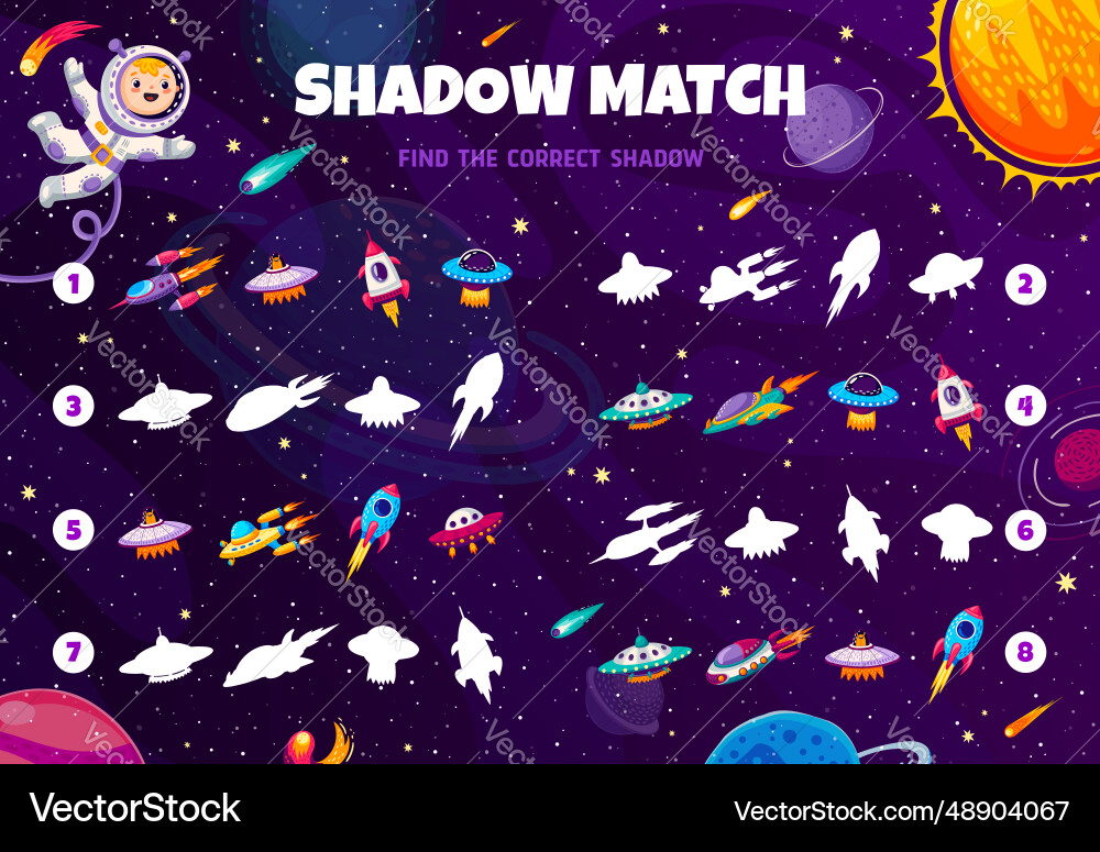 Shadow match game find the of rocket Shadow match game find the of rocket vector image
