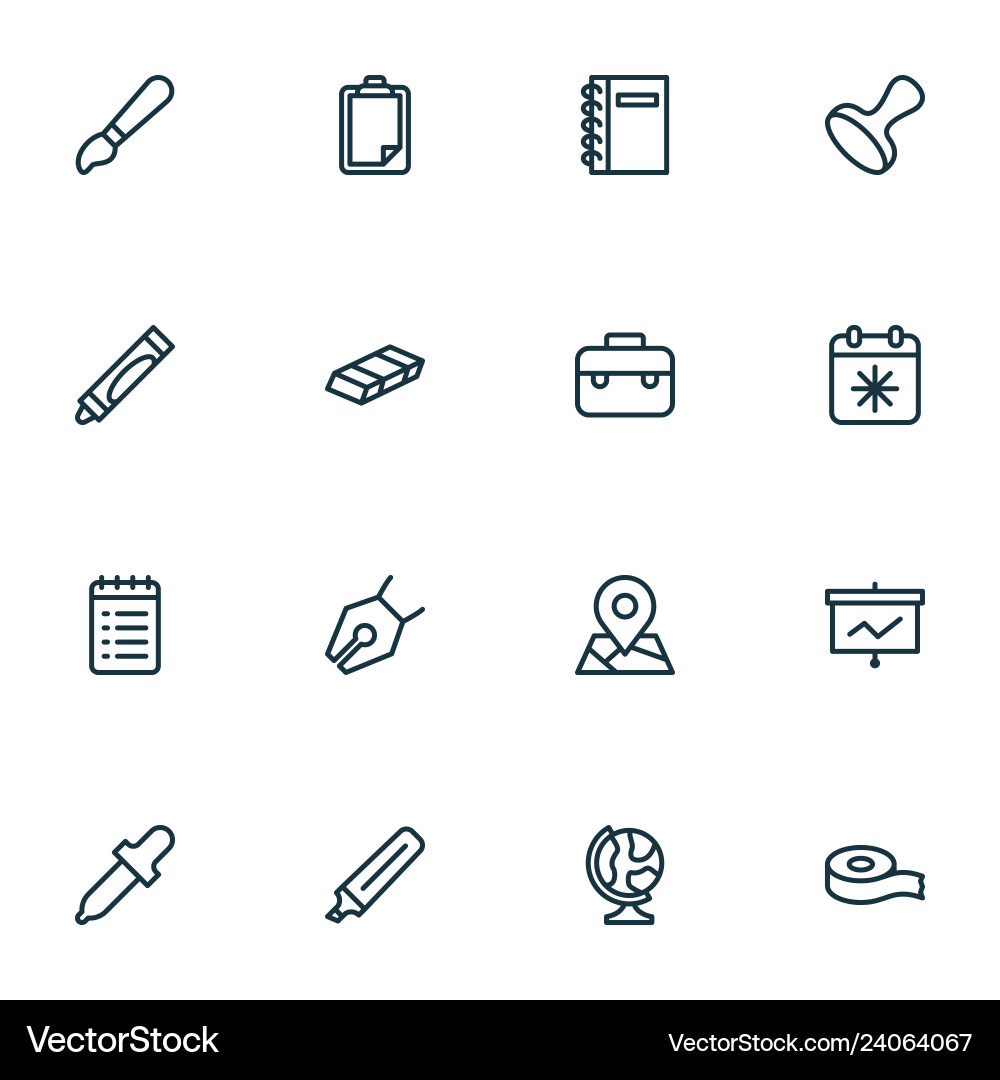 Stationery icons line style set with case map Stationery icons line style set with case map vector image