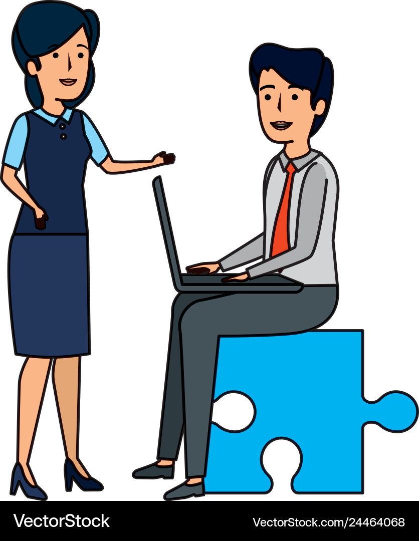 Business-Paar sitzen in Puzzle-Teil Business-Paar sitzen in Puzzle-Teil vektorbild