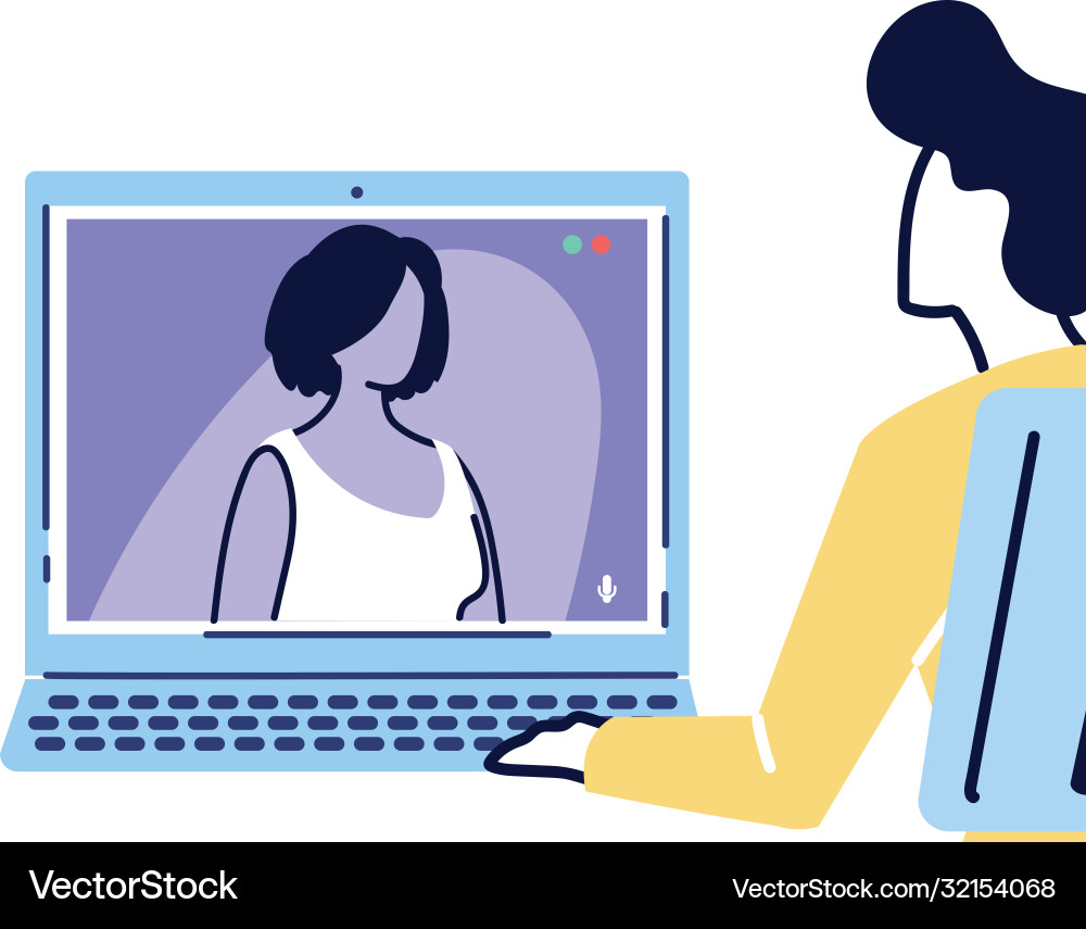 Man at desk having a video call with another vector image
