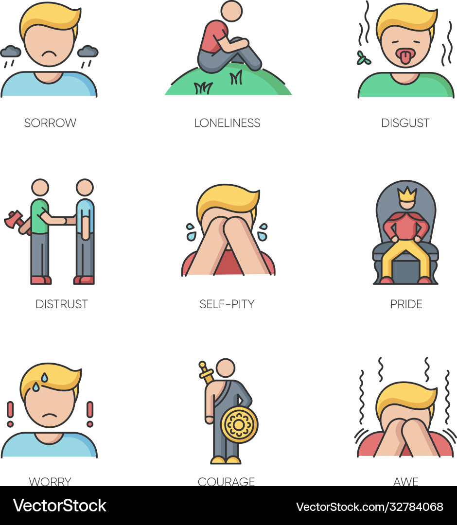 Negative feelings rgb color icons set Negative feelings rgb color icons set vector image