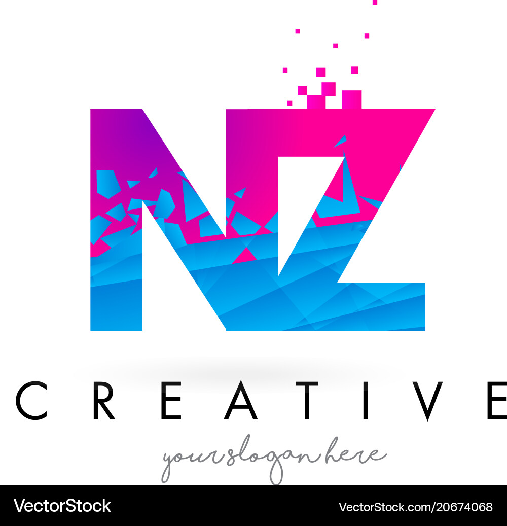 Nz n z letter logo with shattered broken blue – Royalty-Free Vector |  VectorStock, image size:1000x1037