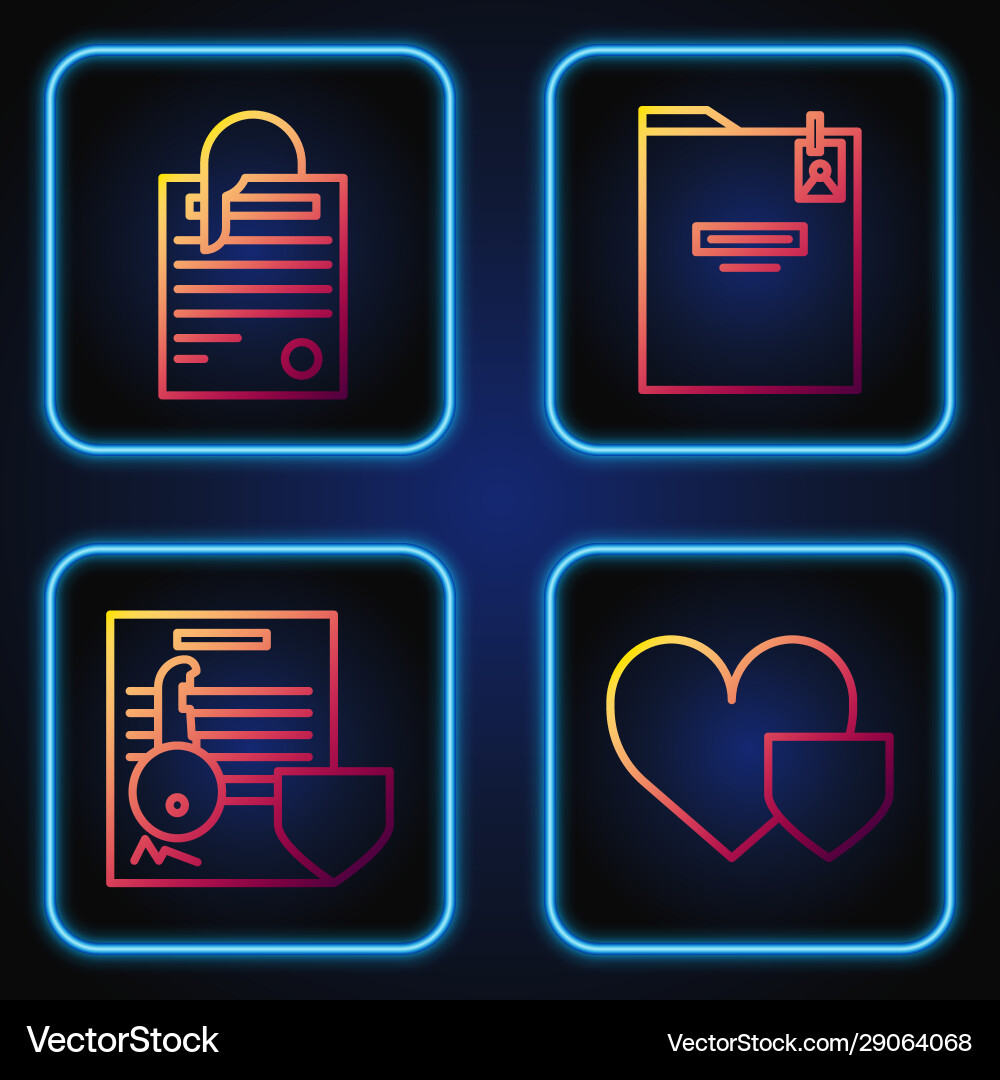 Set line heart with shield document key Set line heart with shield document key vector image