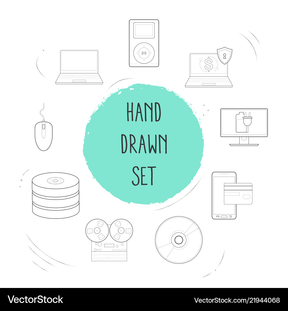 Set of tech icons line style symbols with database Set of tech icons line style symbols with database vector image