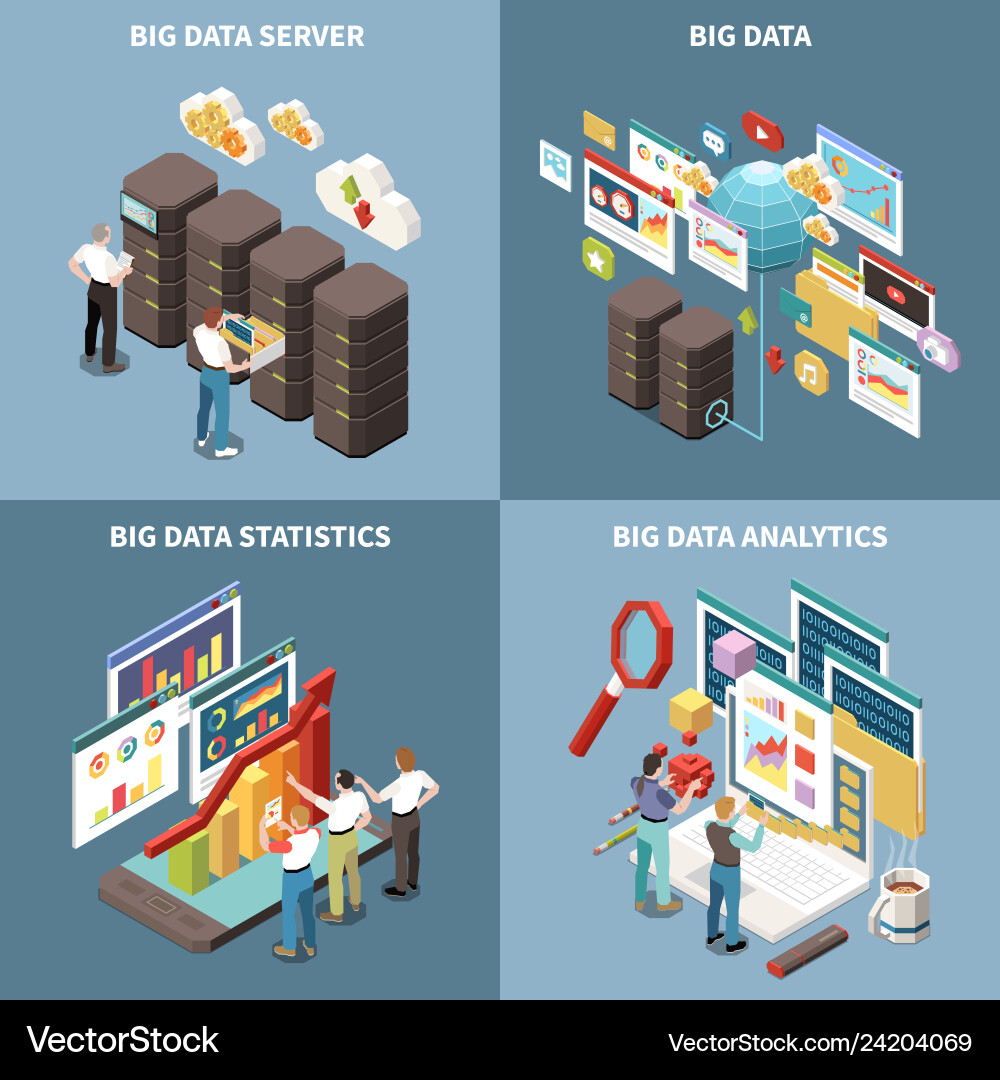 Big Data Analytics Isometric Icons vector image