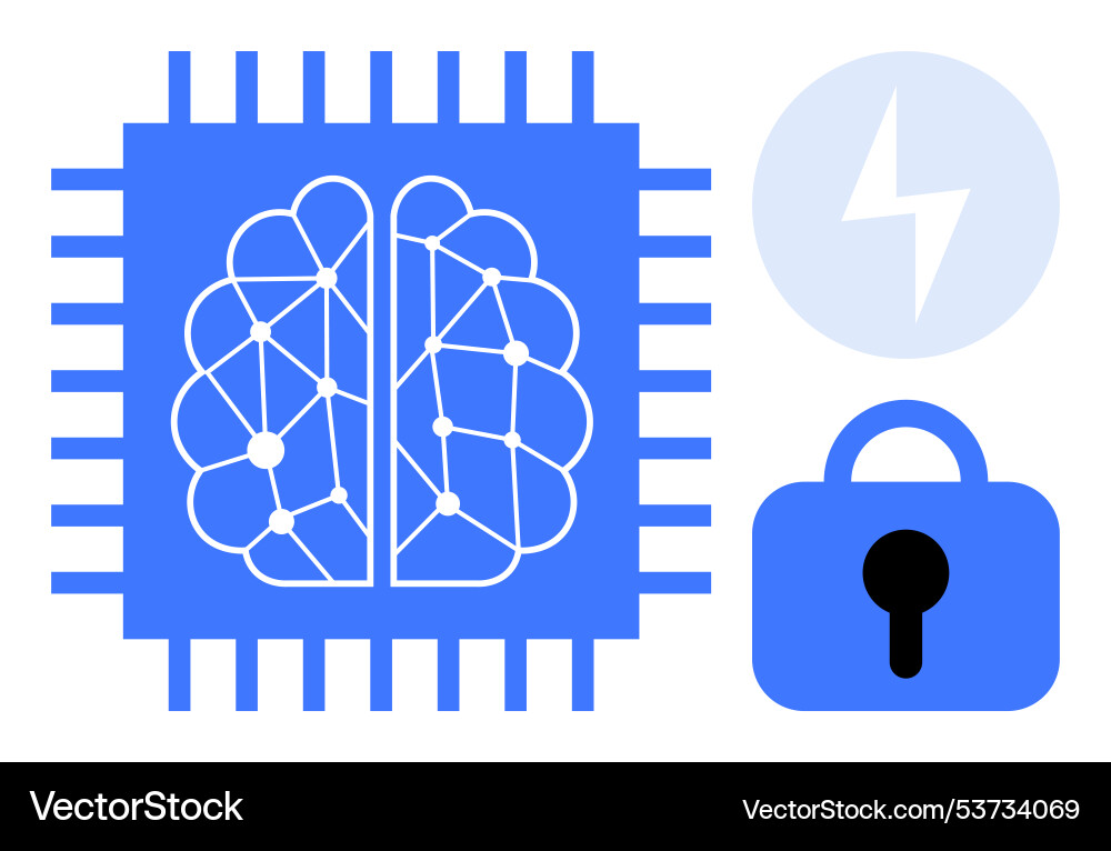 Brain with neural network in microchip vector image