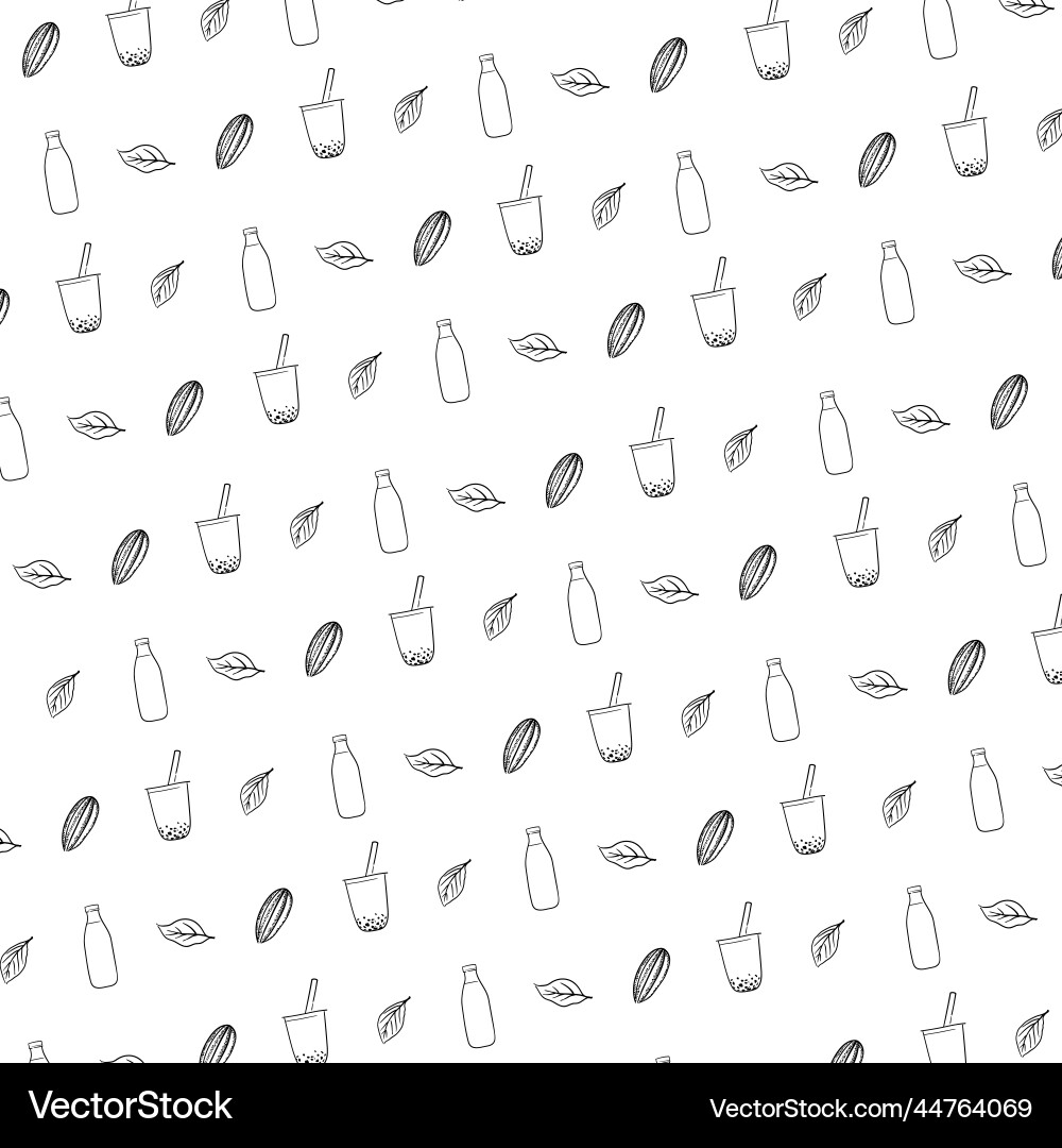 Bubble tea print background with leaf Bubble tea print background with leaf Vector Image
