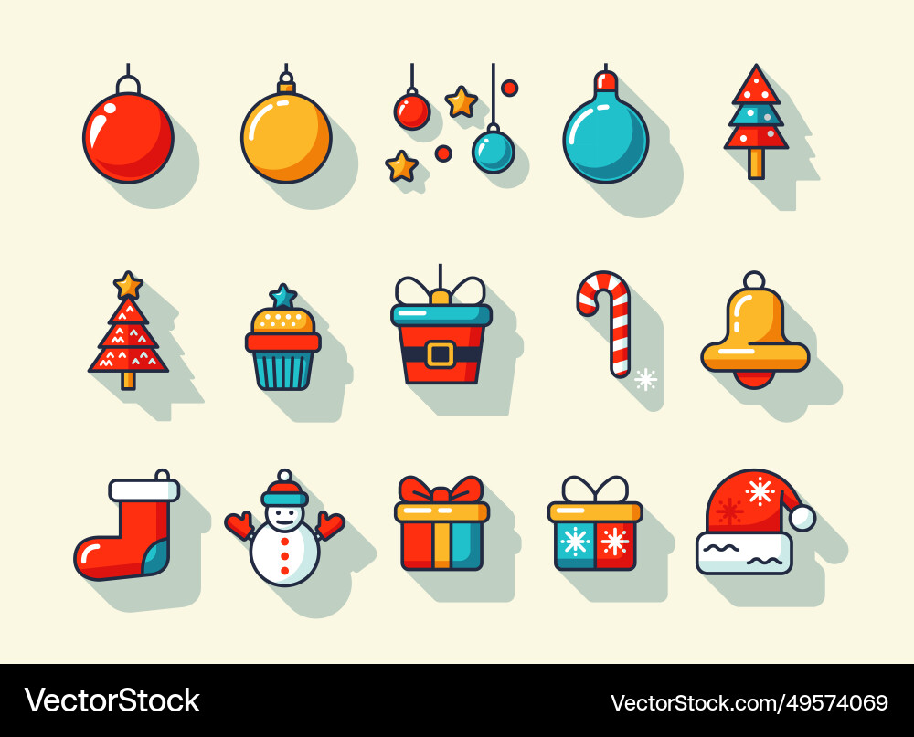 Christmas design elements lined symbols and object Vector Image