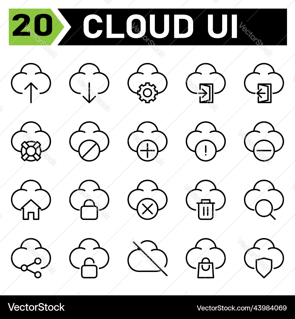 Cloud user interface icon set include upload vector image