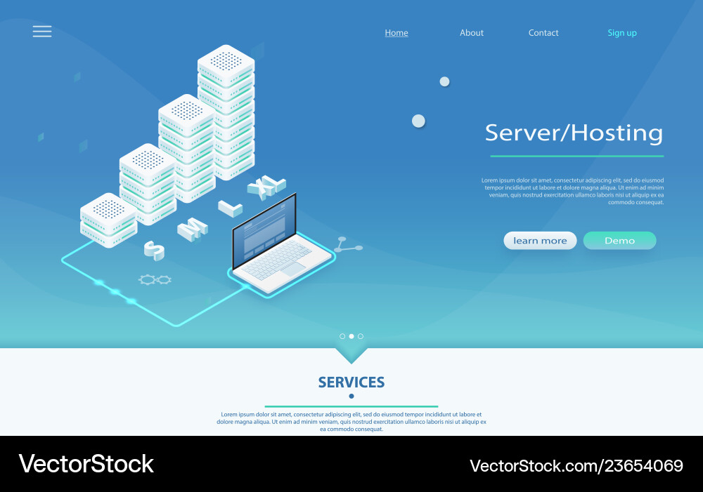 Data Center Network & Server Connection vector image