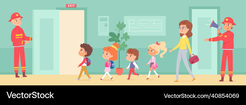 Evacuation educational game with school kids Evacuation educational game with school kids vector image