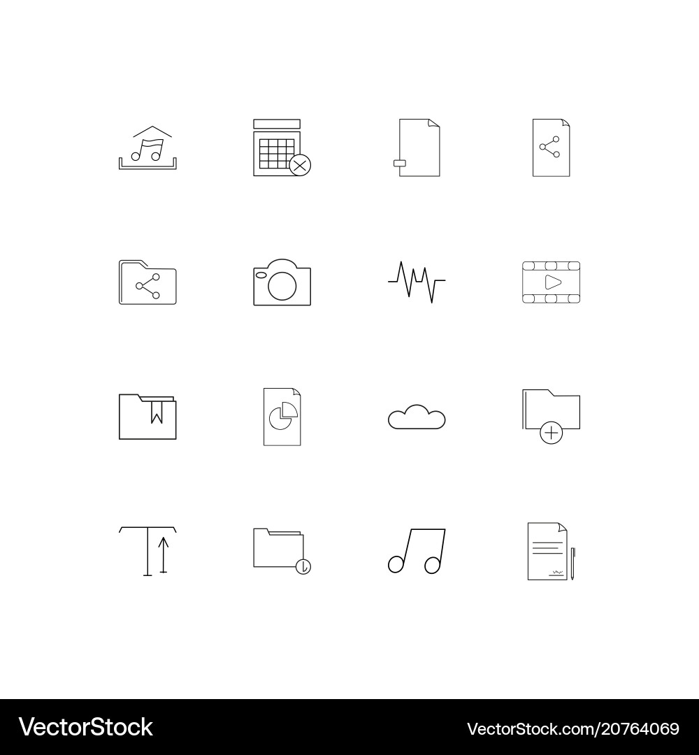 Files and folders sign linear thin icons set vector image