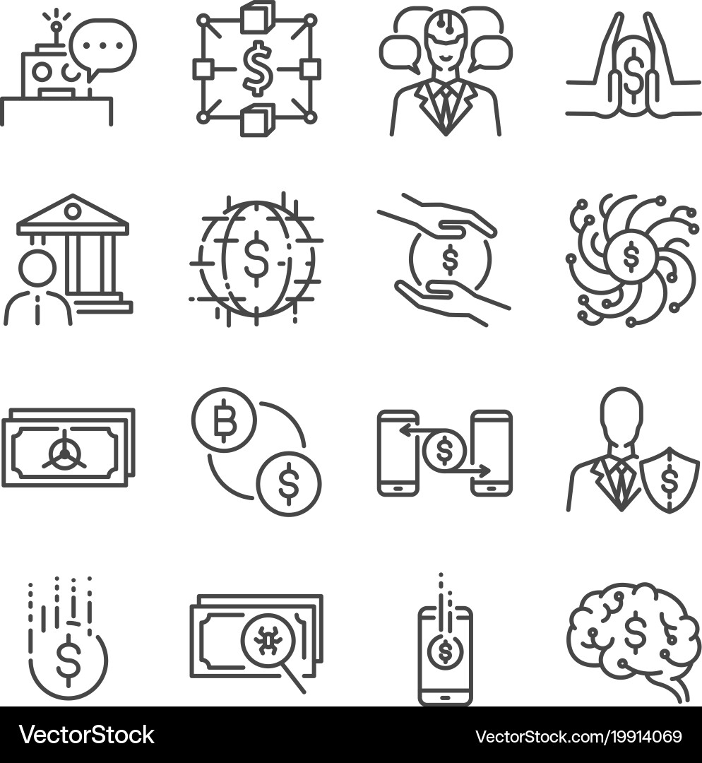 Fintech Line Icon Collection Vector Image