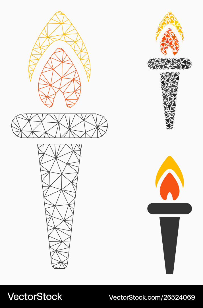 Fire torch mesh carcass model and triangle Fire torch mesh carcass model and triangle vector image
