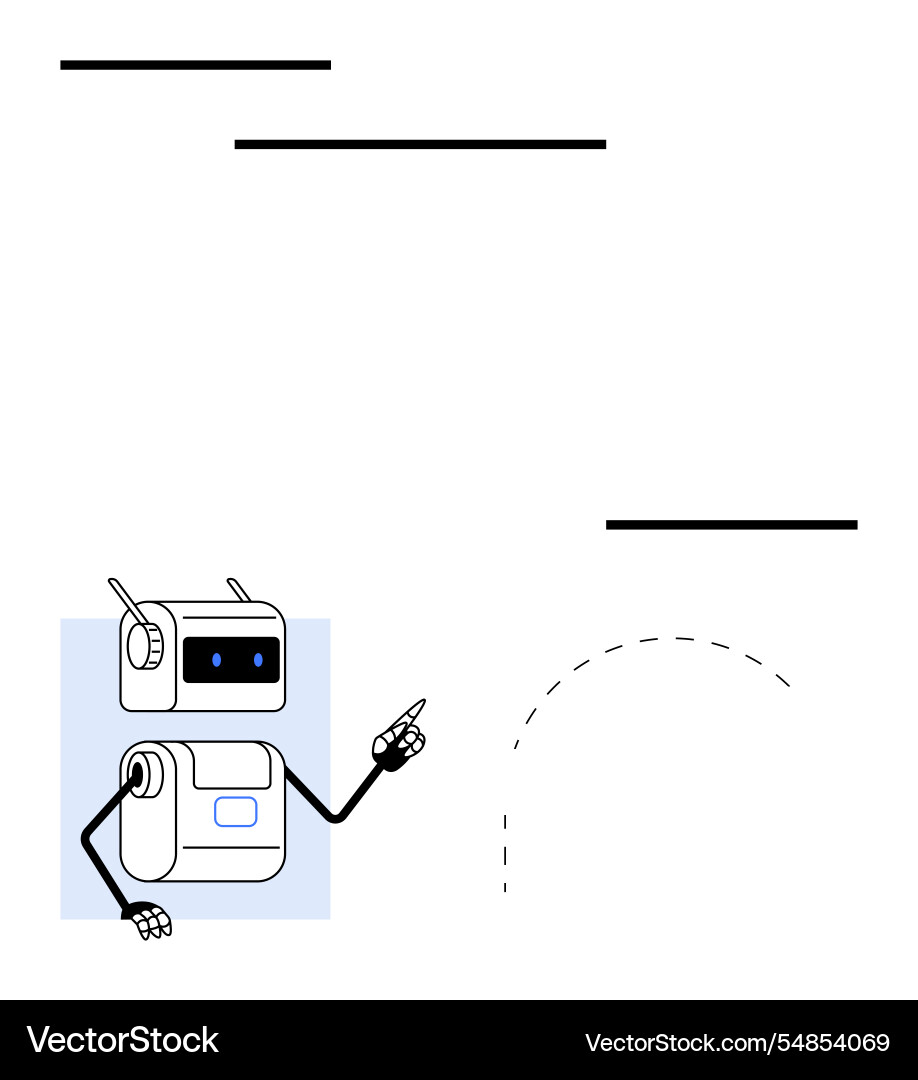 Friendly robot character pointing at dashed line Friendly robot character pointing at dashed line Vector Image