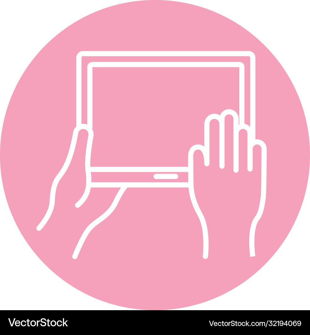 Hands using tablet device block style icon vector image