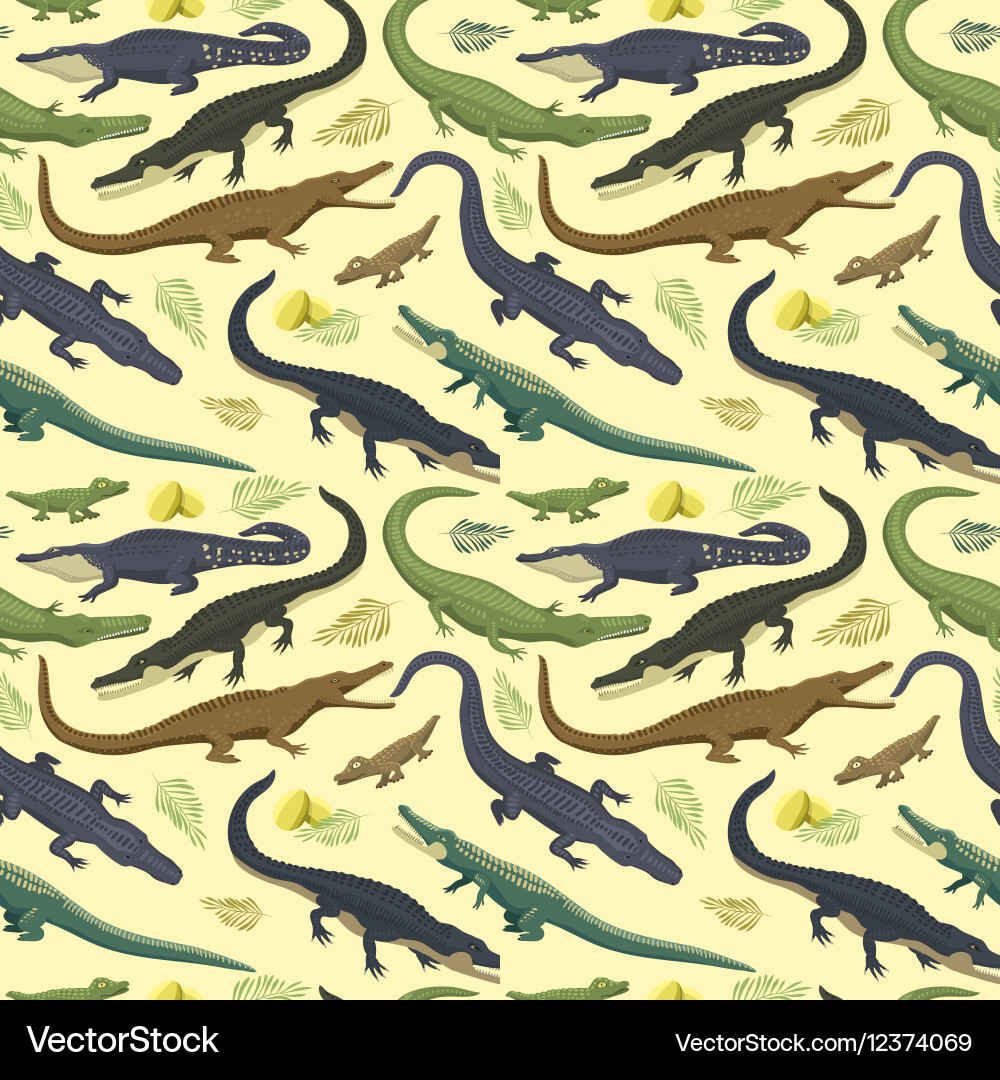 Seamless pattern with crocodile vector image