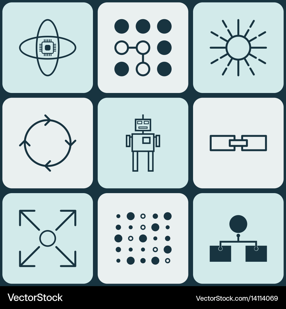 Set of 9 machine learning icons includes analysis vector image