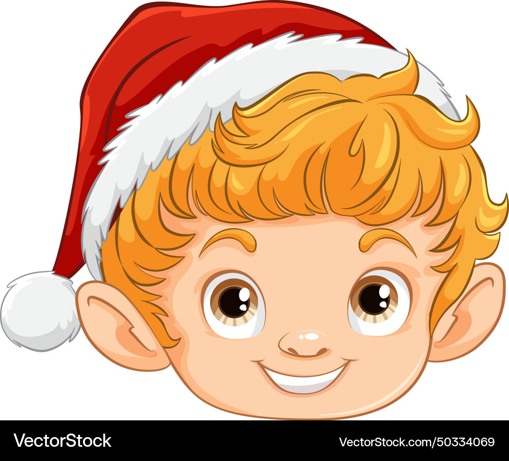 Smiling elf face wearing a red christmas hat Smiling elf face wearing a red christmas hat vector image