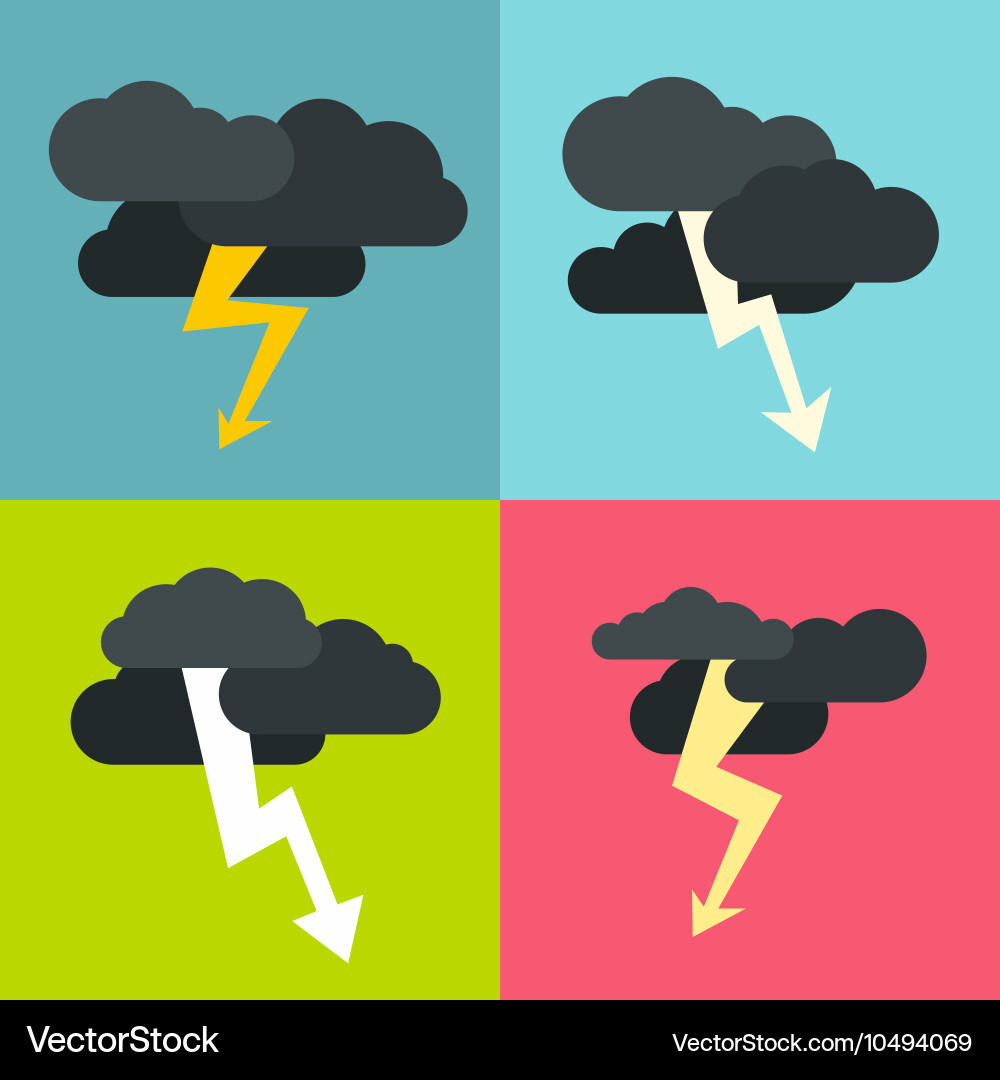Thunderclouds flat icons on color background vector image