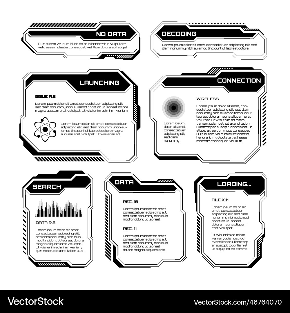 Black futuristic hud ui elements sci-fi user Vector Image