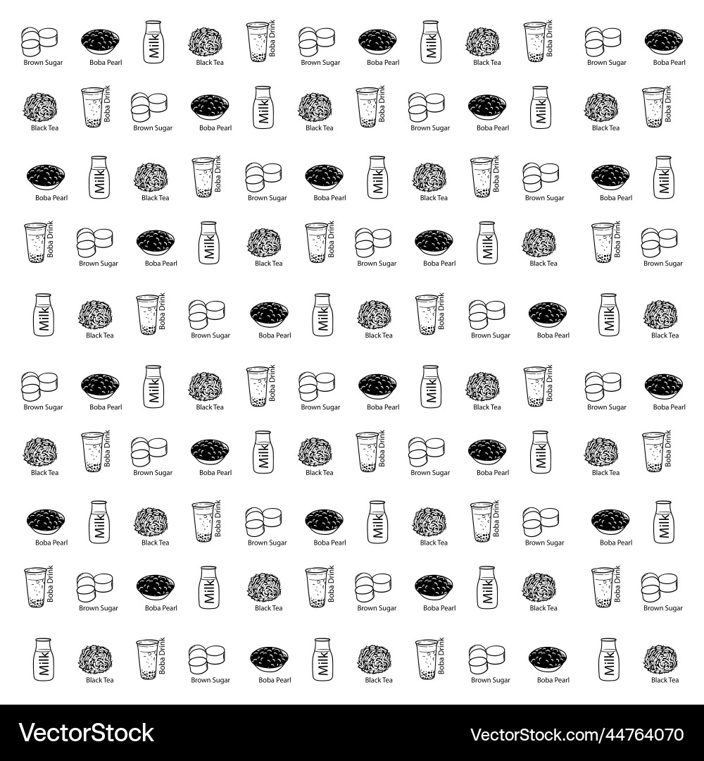 Bubble tea print in pattern background vector image