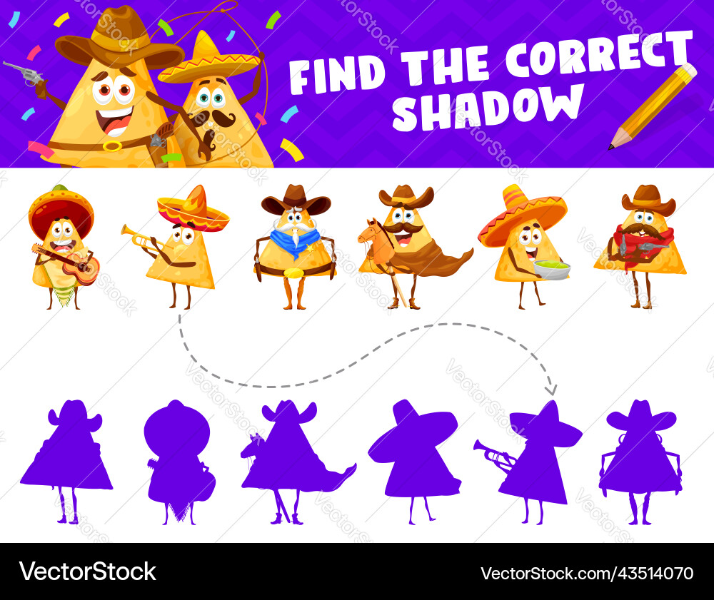 Funny mexican nachos chips characters shadow match Funny mexican nachos chips characters shadow match vector image