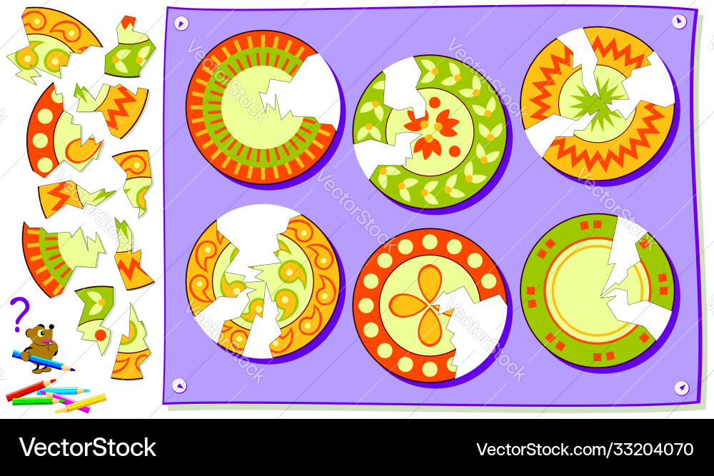Logic puzzle game for kids need to find missing Vector Image