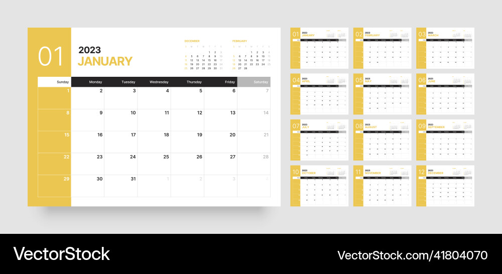 Monthly calendar for 2023 year starts on sunday vector image