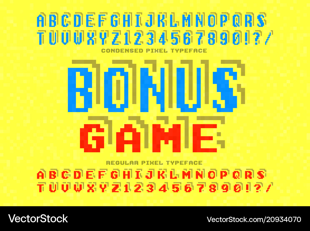 Pixel font design stylized like in 8-bit Pixel font design stylized like in 8-bit vector image