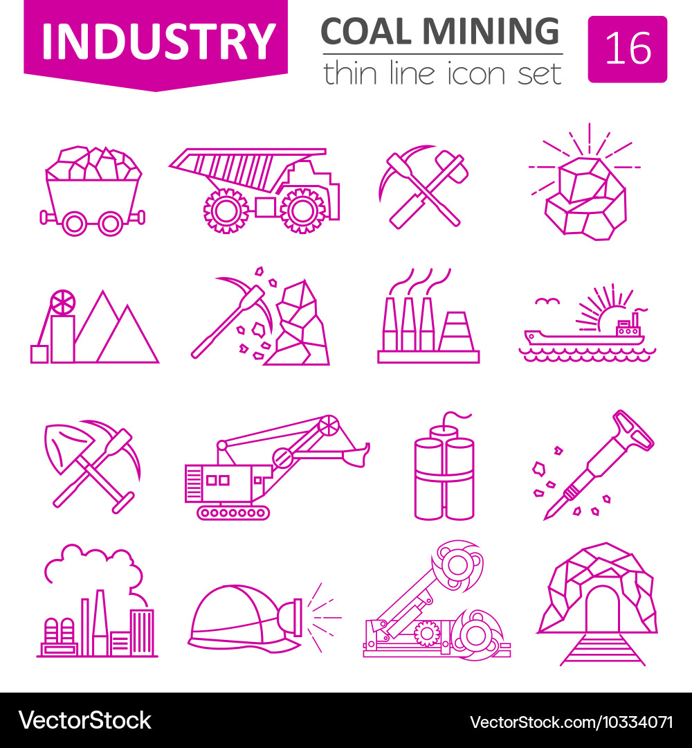 Coal mining icon set thin line design Vector Image
