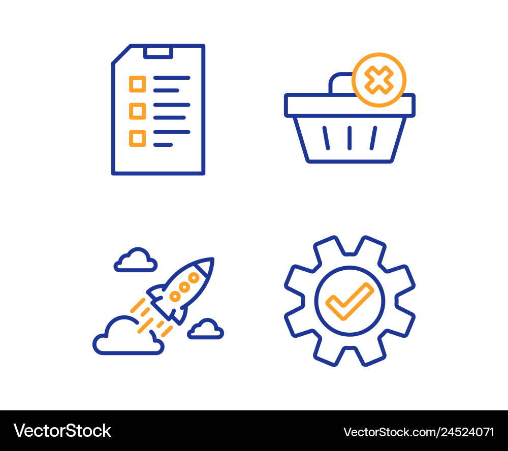 Delete order checklist and startup rocket icons Vector Image