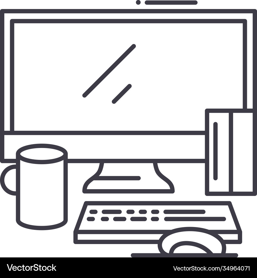 Desktop computer icon linear isolated Desktop computer icon linear isolated vector image