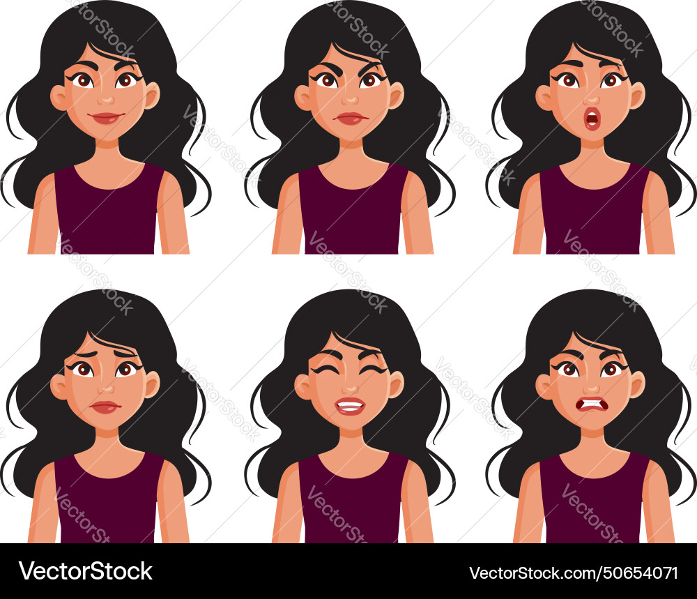 Facial expressions of a young beautiful woman Facial expressions of a young beautiful woman vector image