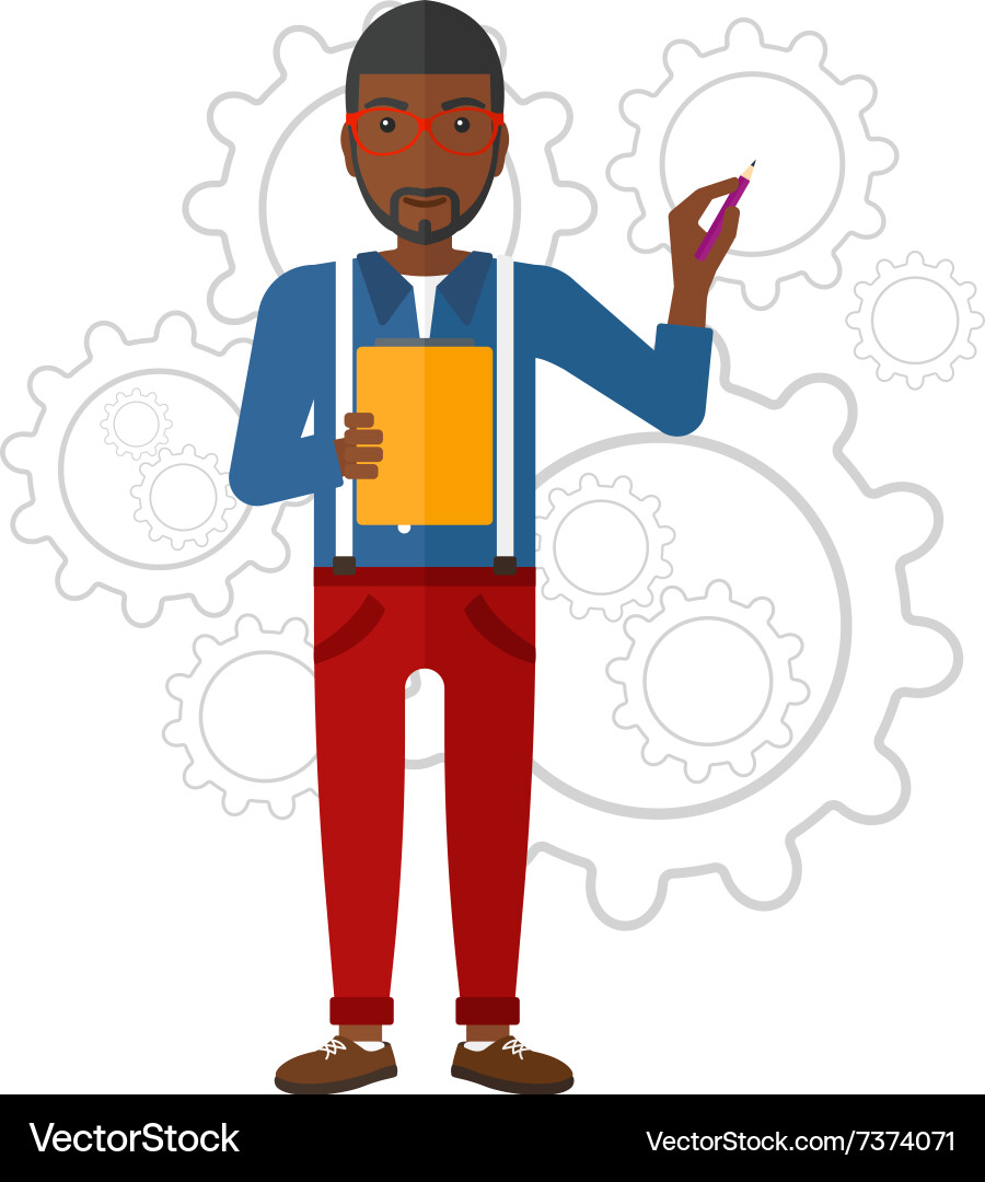 Man standing on gears background Vector Image